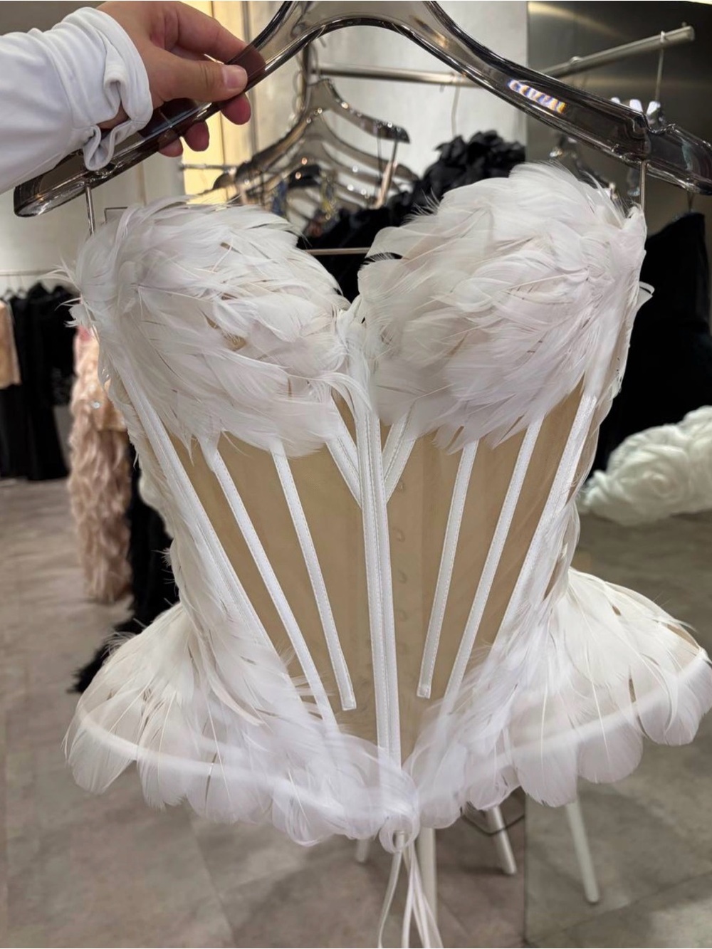 White Feathered Corset Dress - Brand